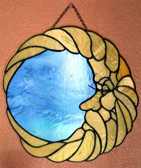 Moon Man Mirror Stained Glass Panel 6900 Via Etsy Stained Glass