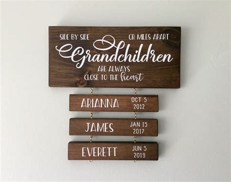 Painted Grandchildren Name Sign With Grandkids Names And Birth Etsy