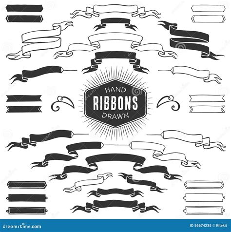 Hand Drawn Decorative Ribbon Banners Vintage Vector Design