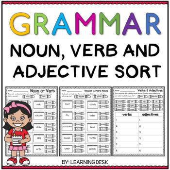 Nouns and verbs are two of the major categories of parts of speech. Grammar Worksheets (Noun Verb Adjective Sort) by Learning ...