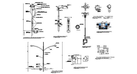 Electrical Light Pole Elevation Section And Electric Installation