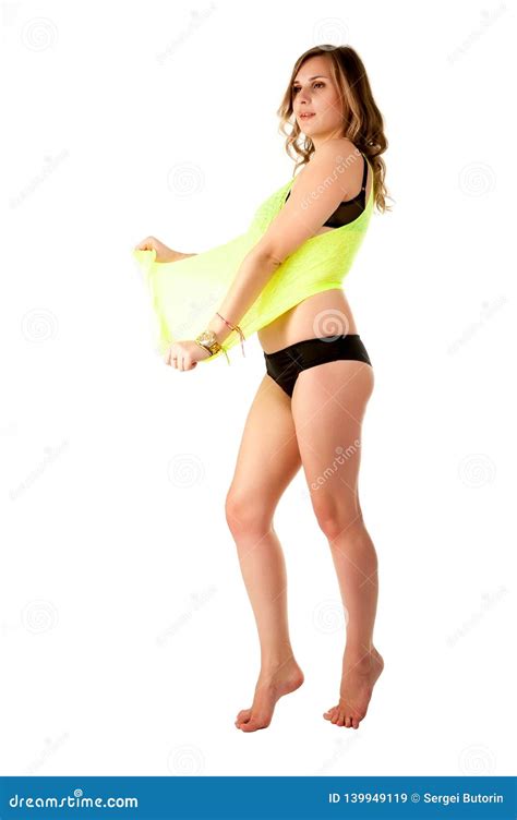 Femme Sexy Dans Le Gilet Jaune Et Les Sous Vêtements Noirs Image Stock Image Du Bonheur
