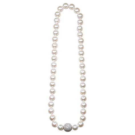 Classic Strand Pearl Necklace With Diamond Ball Clasp At 1stdibs