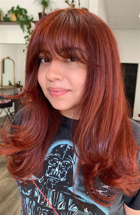 40 Copper Hair Color Ideas Thatre Perfect For Fall Red Copper Layered Cut With Bangs