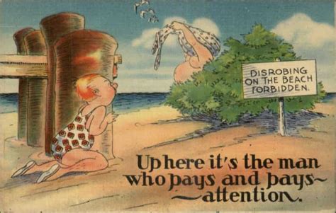 Nude Woman Or Man Undressing On Beach Comic Postcard Topics