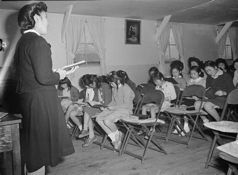 a sunday school class inside the japanese internment camp in manzanar