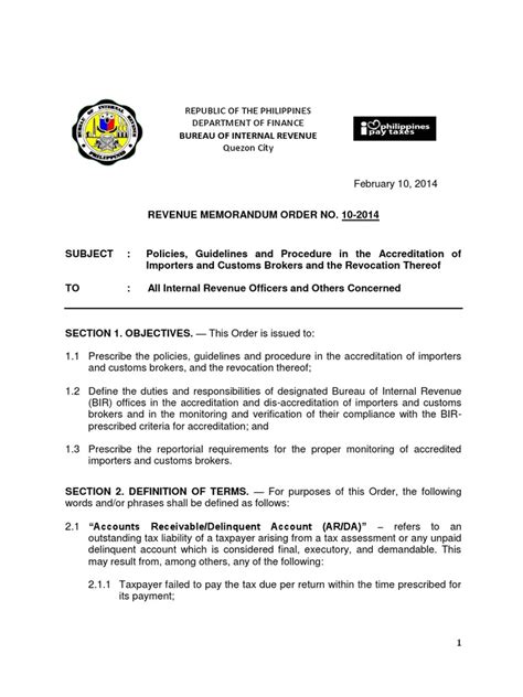 You can tailor your letter to fit your particular business objectives, however you can still use the basic framework of these letters to communicate your closing specifications. BIR Revenue Memorandum Order 10-2014 | Tax Return (United States) | Internal Revenue Service