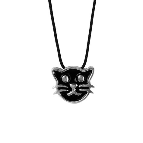 Black Cat Necklace Silver Cat Pendant Animal Cat Lovers Etsy