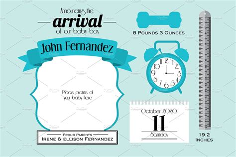 Baby Boy Announcement Card Template Illustrator Graphics Creative