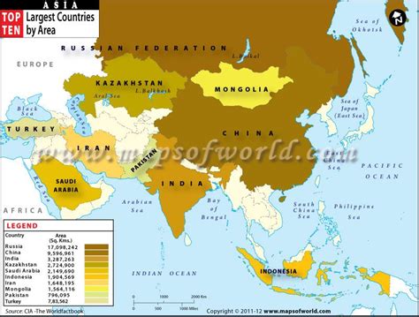 Map Showing The Top 10 Largest Countries In Asia By Area List Of