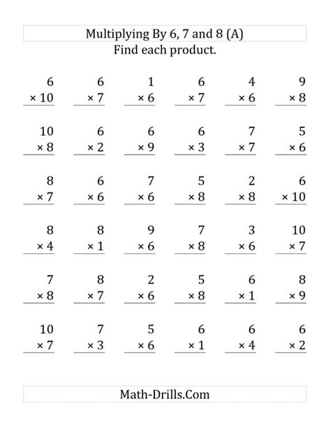 Multiplication Worksheets 6 7 8 9