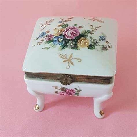 Vintage Square Porcelain China Trinket Box Jewelry Box With Etsy