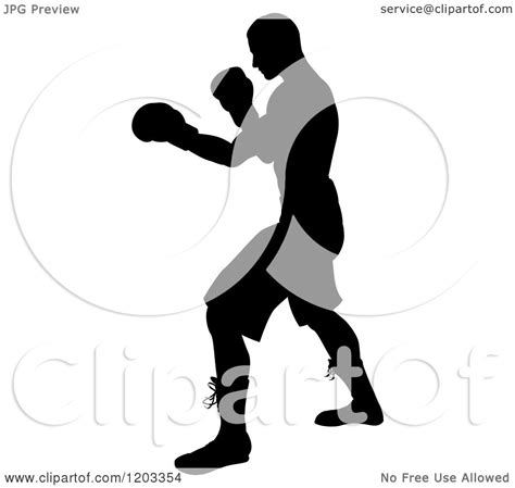 Clipart Of A Silhouetted Man Fighting With Boxing Gloves Royalty Free