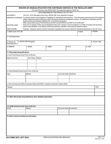 Da Form 3072 Download Fillable Pdf Or Fill Online Waiver Of