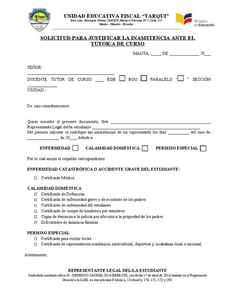 Formato De Justificacion De Inasistencias 1 Pdf