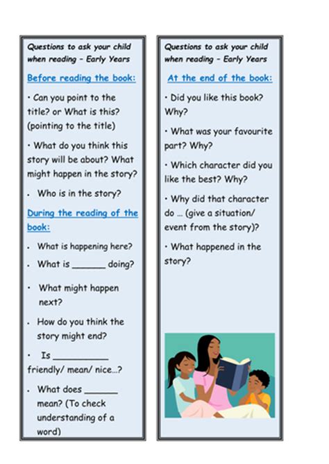 Eyfs Reading Questions Bookmark By Katherinium Teaching Resources Tes