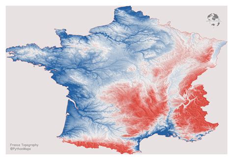 Topography Map Of France Colours Correspond To The Of The National