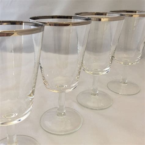 Cristal D Arques Silver Rim Stemware 4 Water Goblets Vintage Glassware 50s Drinking Glasses Mad