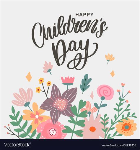 Happy Children Day Cute Greeting Card With Funny Vector Image