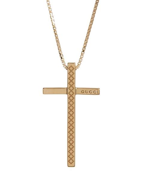 Gucci 18k Yellow Gold Diamantissima Cross Necklace Lyst