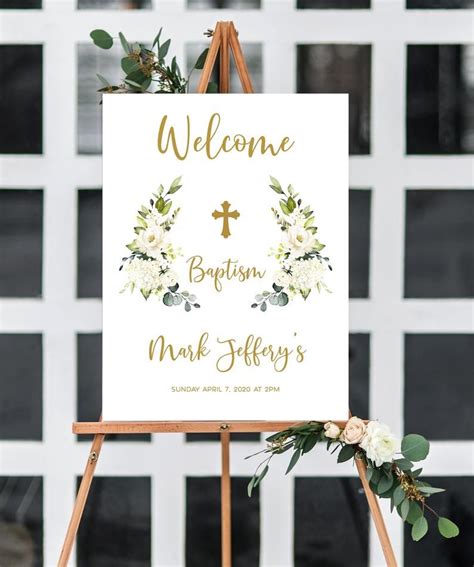 White Floral And Greenery Leaves Welcome Sign Baptism 100 Etsy