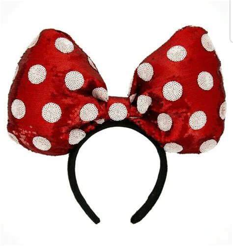 Disney Parks Minnie Mouse Large Polka Red Bow Dot Sequin Ears Headband 1471 Picclick