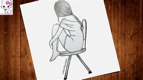 A Girl Sitting On The Chair How To Draw Step By Step For Beginners Girl