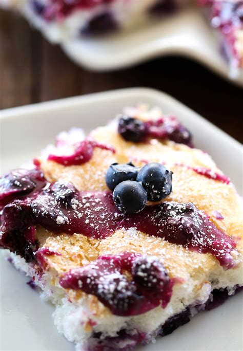 This soft, fluffy, homemade cherry angel food cake boasts a pink color from the maraschino cherries. Blueberry Angel Food Sheet Cake | Chef in Training