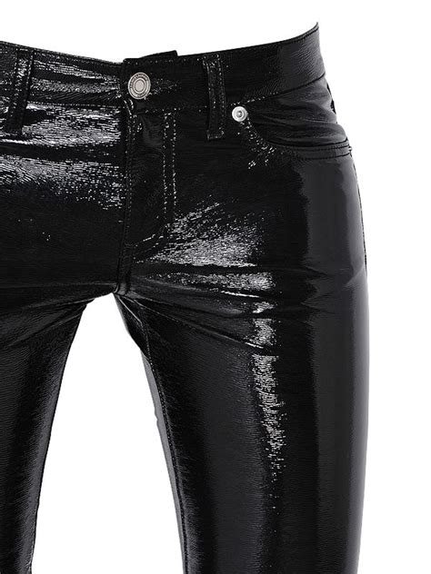 Lyst Saint Laurent Low Rise Faux Patent Leather Pants In Black