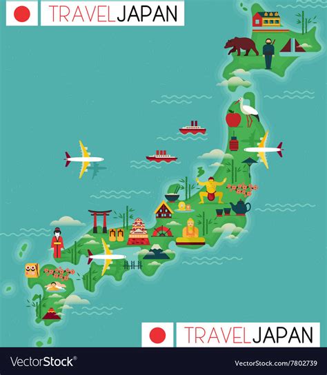 Travel Map Of Japan Royalty Free Vector Image Vectorstock