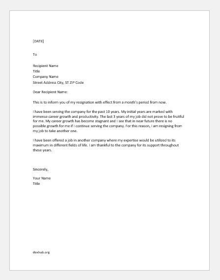 Resignation Letter For New Job