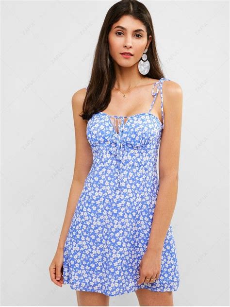 [35 Off] 2021 Zaful Tie Shoulder Floral Cami Summer Dress In Sky Blue Zaful