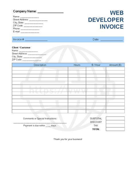 Web Developer Invoice Template Invoice Generator