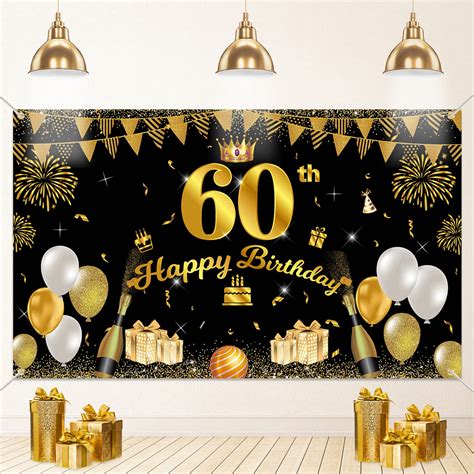 Buy Vicsom 60th Birthday Banner 60th Happy Birthday Banner Black Gold