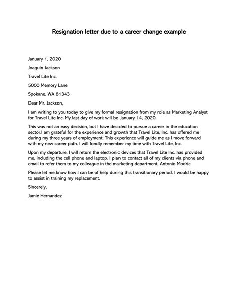 Sample Resignation Letters For Career Growth