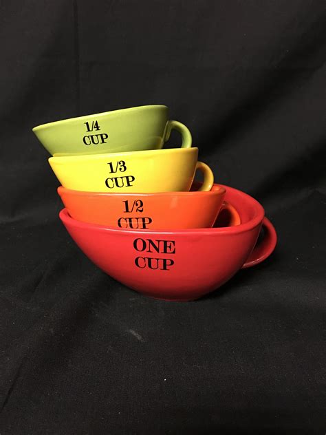 Vintage Ceramic Handled Measuring Cups Multi Color
