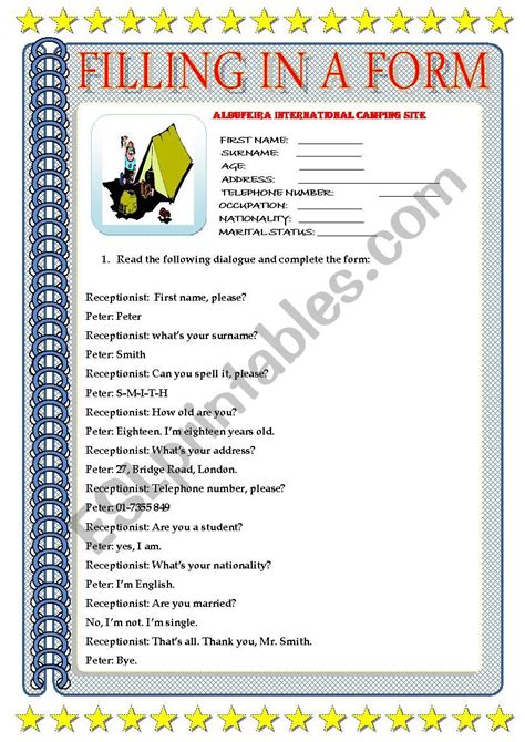 Filling In A Form About Personal Information Esl Worksheet By