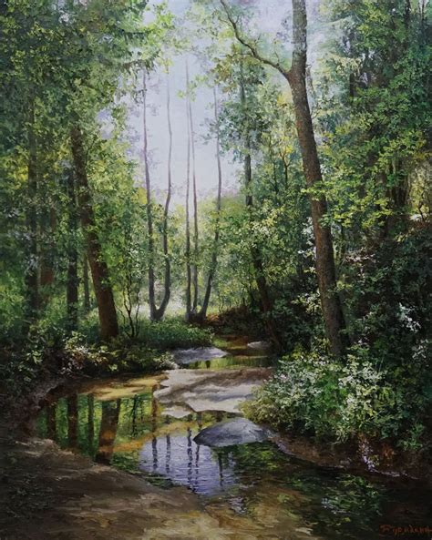 Forest Stream Oil Painting By Evgeny Burmakin Artfinder