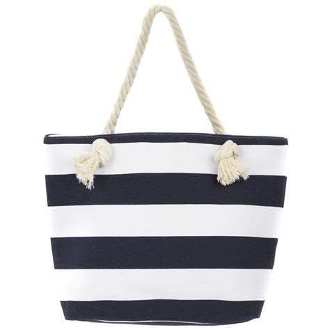 Leisureland Rope Handle Stripe Canvas Beach Tote Bag Ebay