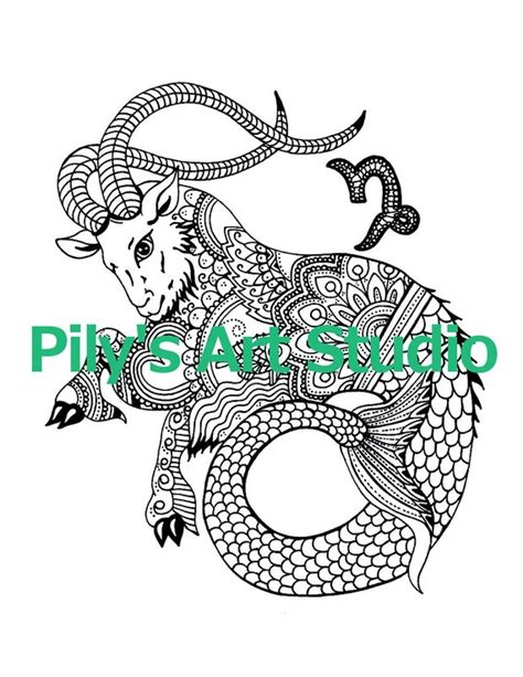 Instant Download Pdf Capricorn Zodiac Signs Coloring Page Etsy