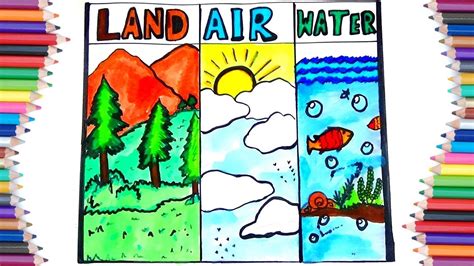 How To Draw Landair And Water For Kids Learning Air