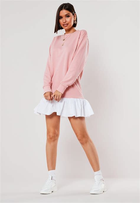 Pink Frill Hem Mini Sweater Dress Missguided