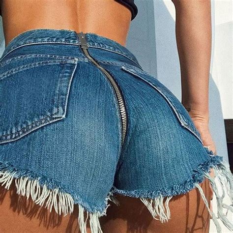 Ripped Denim Shorts Women High Waist Back Zipper Jeans Summer Sexy Hole