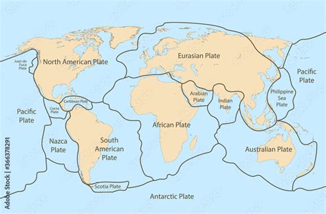 Tectonic Plate Earth Map Continental Ocean Pacific Volcano