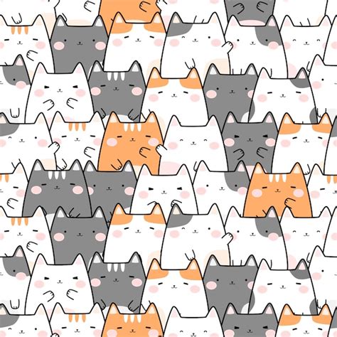 Premium Vector Cute Chubby Cat Cartoon Doodle Seamless Pattern