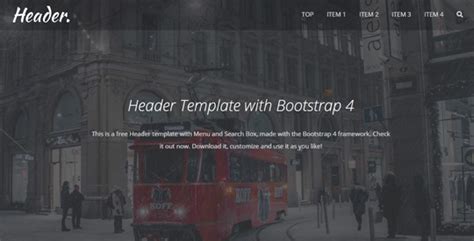 Bootstrap 4 Header Free Template With Menu And Search Box Azmind