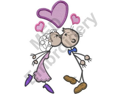 Kissing Couple Stick Figures Machine Embroidery Design Etsy