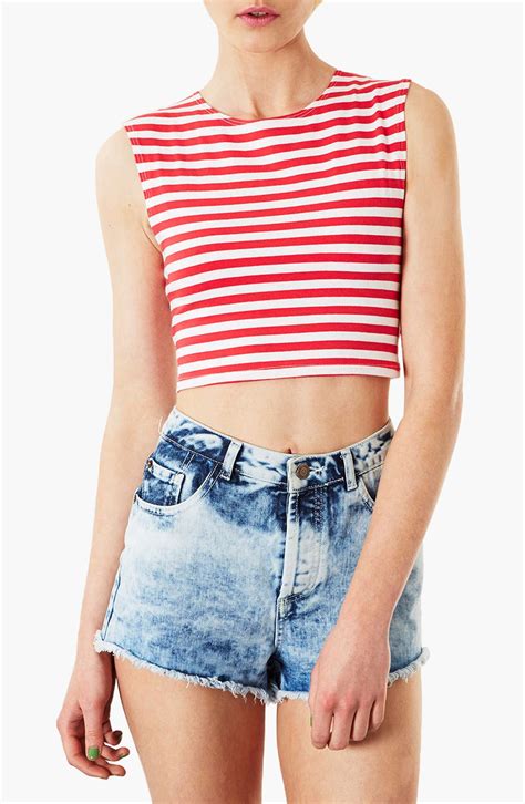 Topshop Stripe Crop Top In Red Red White Lyst