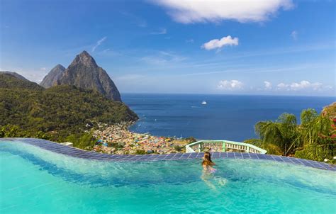 Wallpaper Sea Girl Stay Mountain Pool Caribbean Saint Lucia Images For Desktop Section