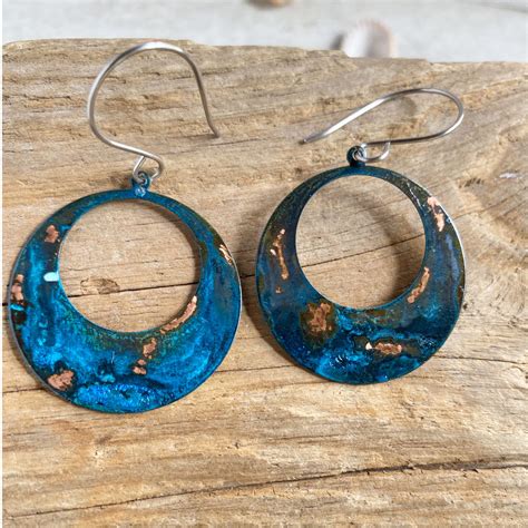 Blue Copper Patina Hoop Earrings Basket Of Blue
